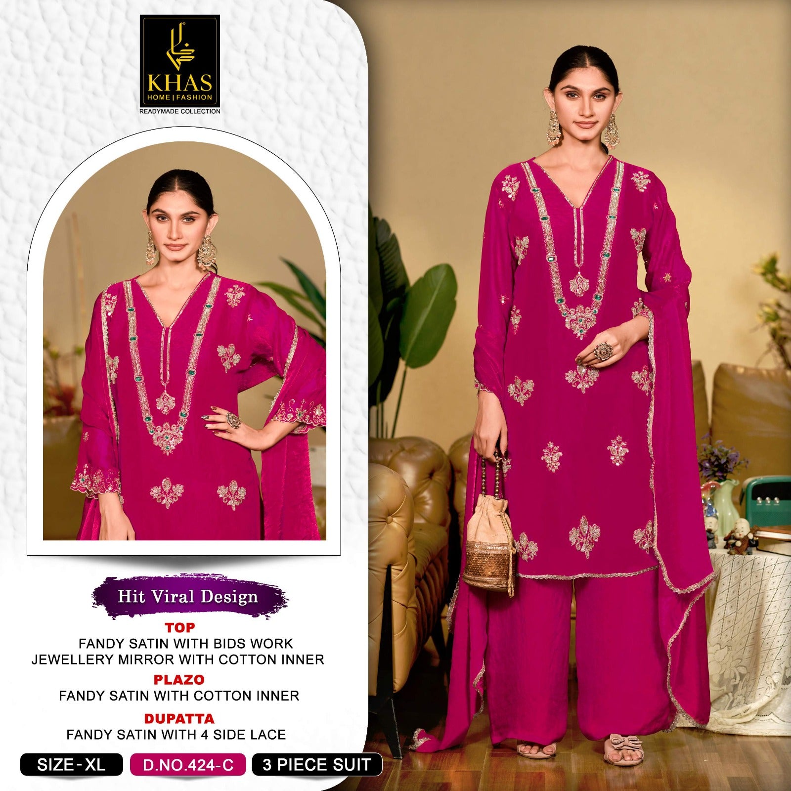 Design 424 Khas Fandy Satin Pakistani Readymade Suits Wholesaler Gujarat