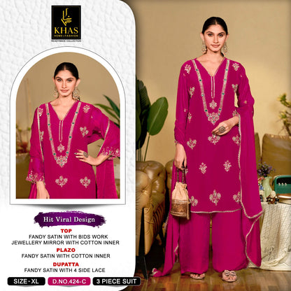 Design 424 Khas Fandy Satin Pakistani Readymade Suits Wholesaler Gujarat