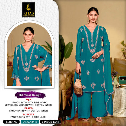 Design 424 Khas Fandy Satin Pakistani Readymade Suits Wholesaler Gujarat