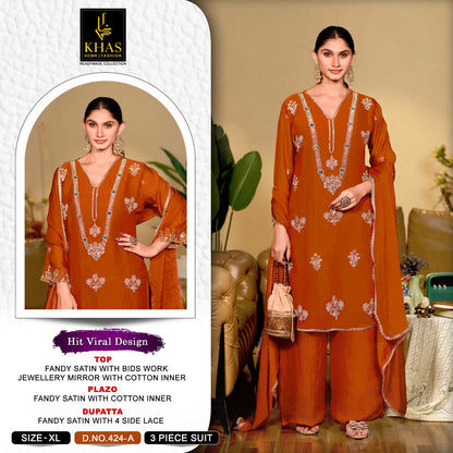 Design 424 Khas Fandy Satin Pakistani Readymade Suits Wholesaler Gujarat