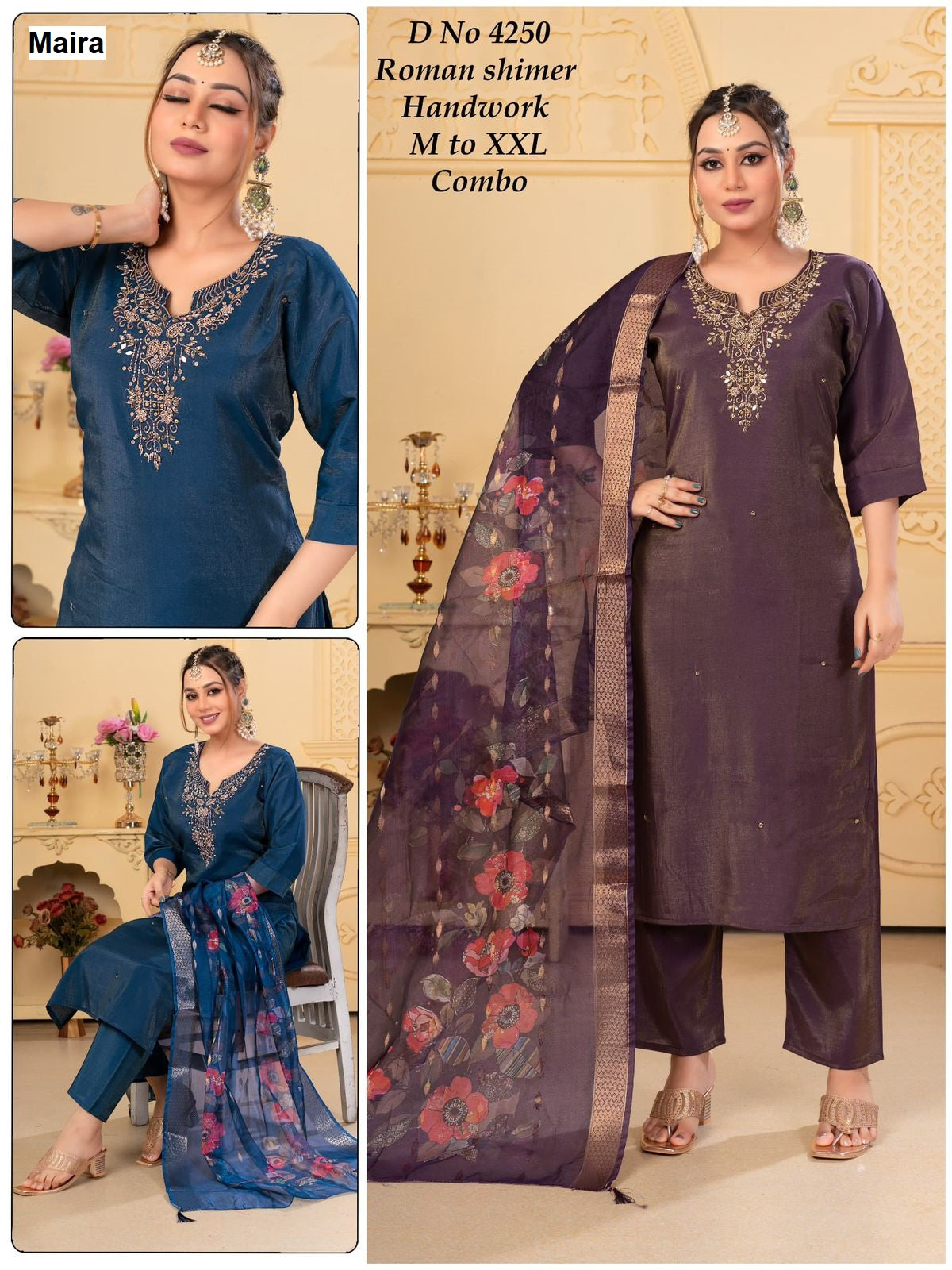 Design 4250-4254 Maira Roman Simmer Readymade Pant Style Suits Wholesale Price