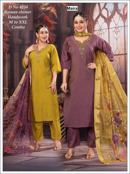 Design 4250-4254 Maira Roman Simmer Readymade Pant Style Suits Wholesale Price