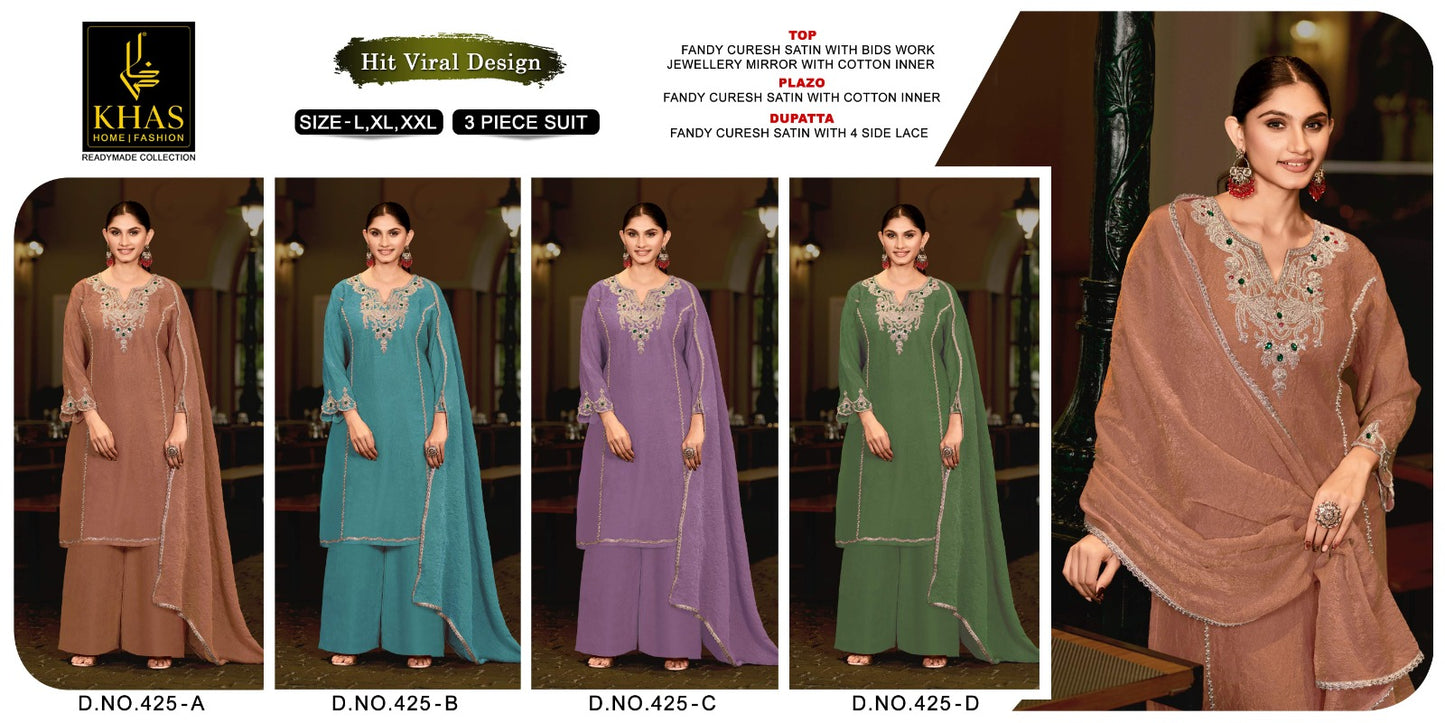 Design 425 Khas Fandy Satin Pakistani Readymade Suits Exporter