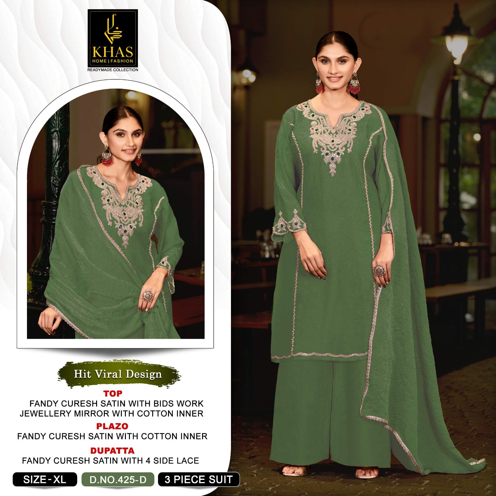 Design 425 Khas Fandy Satin Pakistani Readymade Suits Exporter