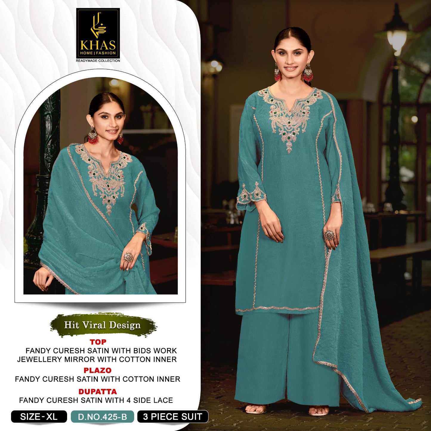 Design 425 Khas Fandy Satin Pakistani Readymade Suits Exporter