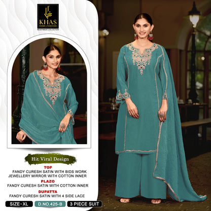 Design 425 Khas Fandy Satin Pakistani Readymade Suits Exporter