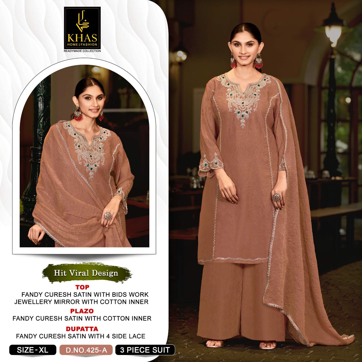 Design 425 Khas Fandy Satin Pakistani Readymade Suits Exporter