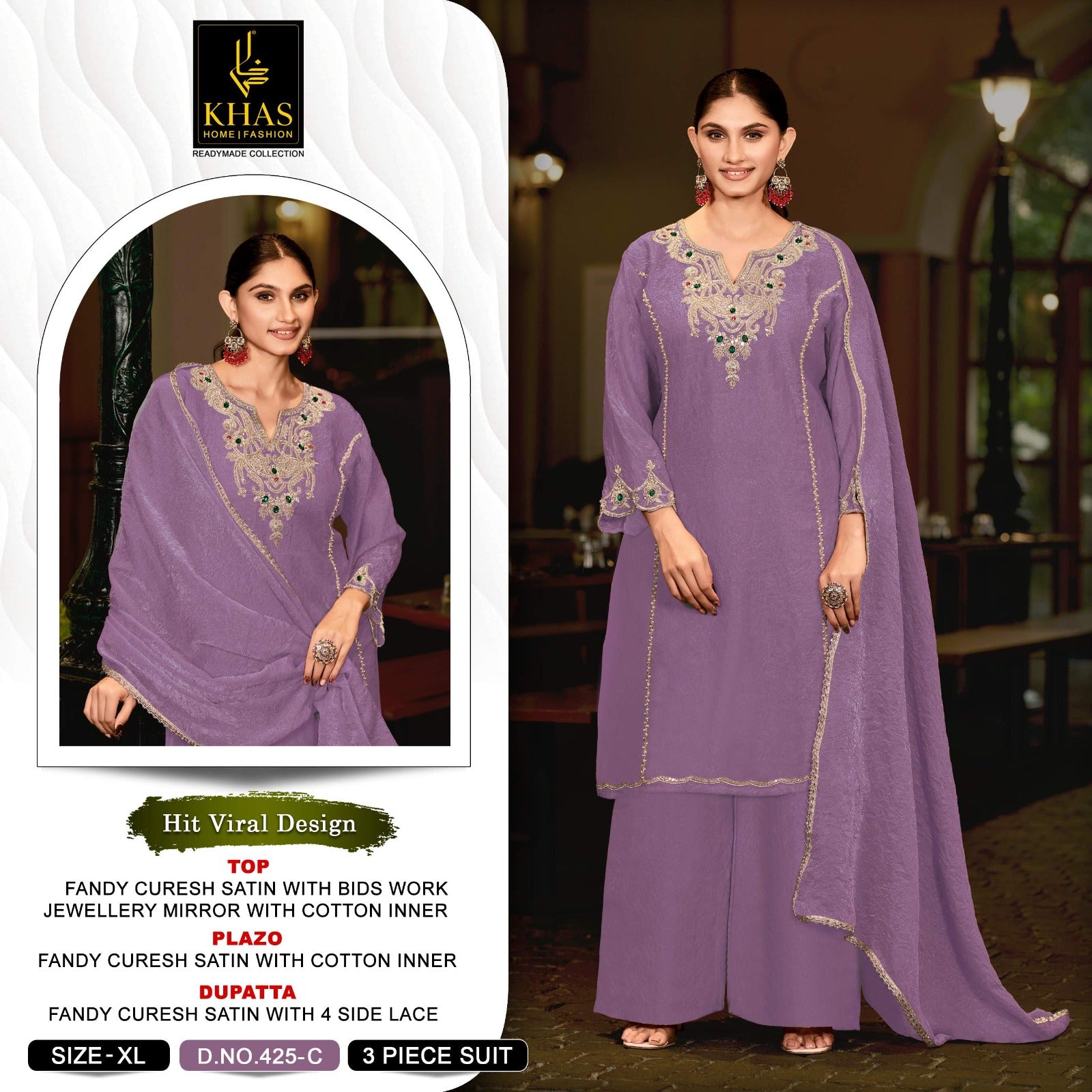 Design 425 Khas Fandy Satin Pakistani Readymade Suits Exporter