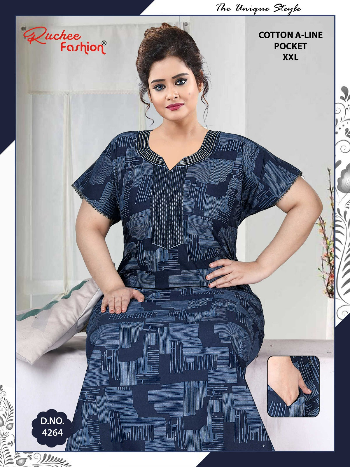 Design 4262-4267 Ruchee Fashion Cotton Night Gowns Exporter Gujarat