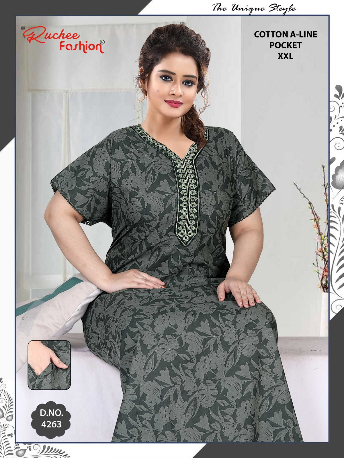 Design 4262-4267 Ruchee Fashion Cotton Night Gowns Exporter Gujarat