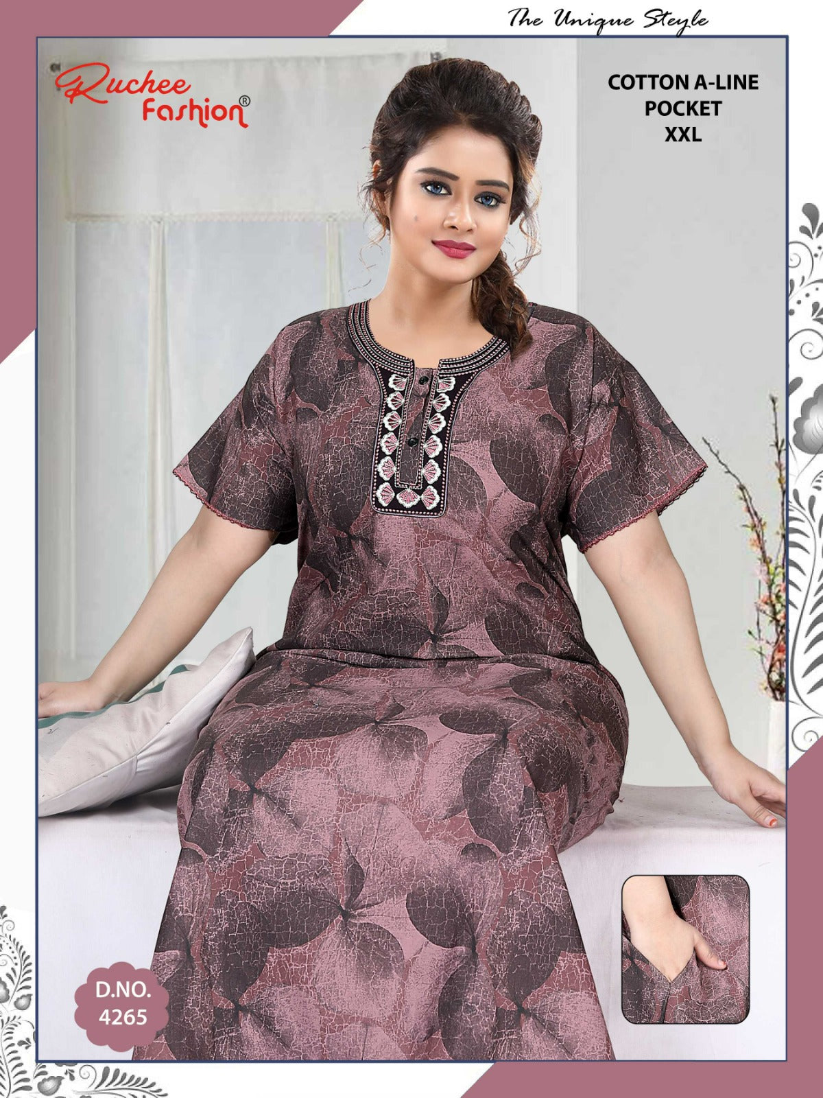 Design 4262-4267 Ruchee Fashion Cotton Night Gowns Exporter Gujarat