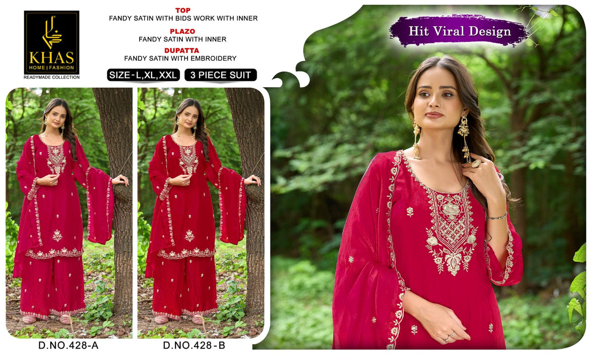 Design 428 Khas Fandy Satin Pakistani Readymade Suits Wholesaler India