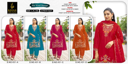 Design 431 Khas Fandy Satin Pakistani Readymade Suits Wholesale Rate