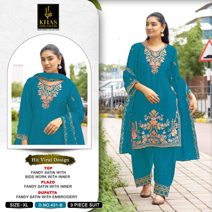 Design 431 Khas Fandy Satin Pakistani Readymade Suits Wholesale Rate