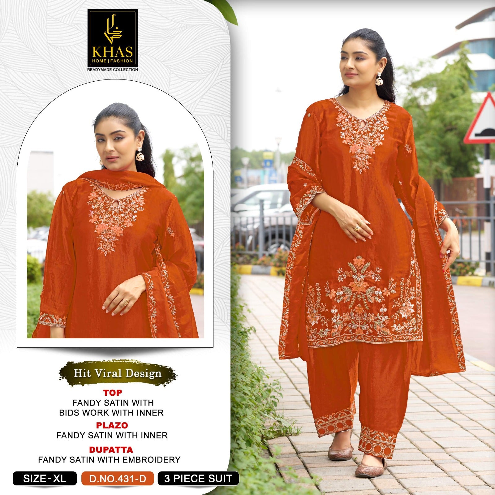Design 431 Khas Fandy Satin Pakistani Readymade Suits Wholesale Rate