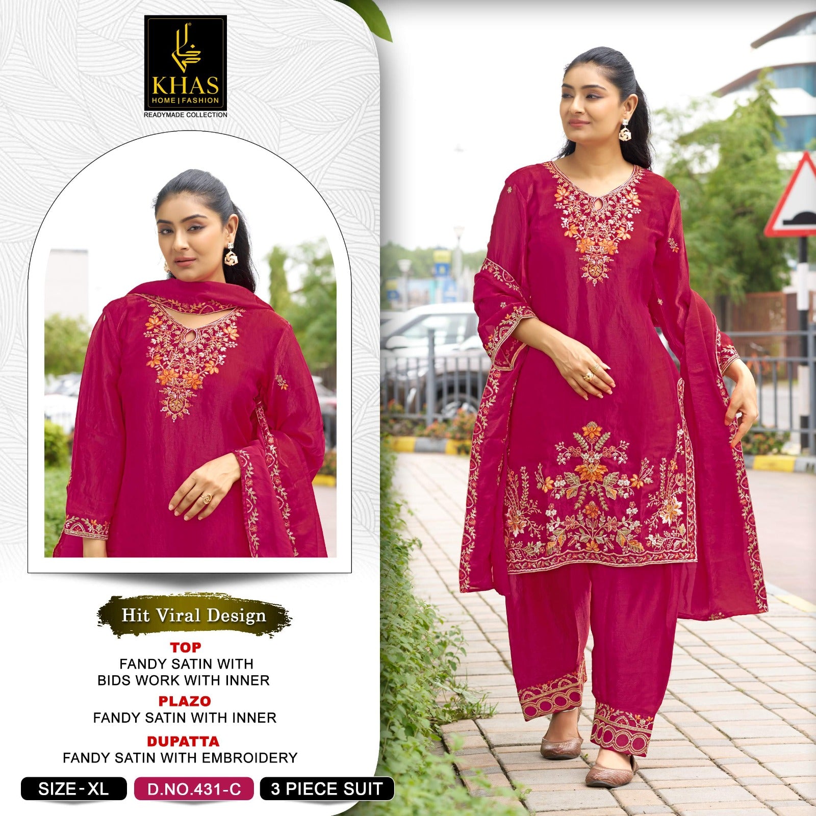 Design 431 Khas Fandy Satin Pakistani Readymade Suits Wholesale Rate