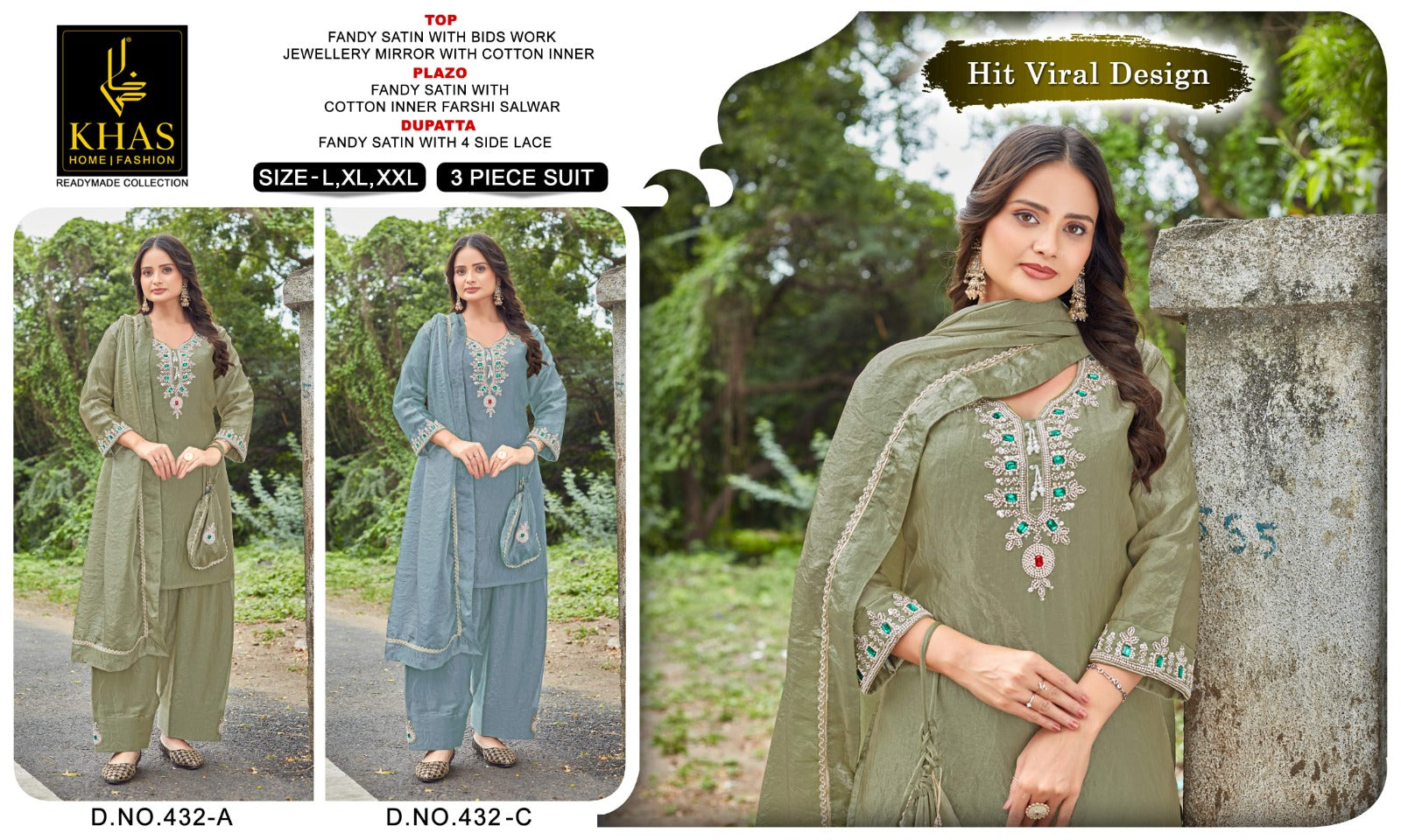 Design 432 Khas Fandy Satin Pakistani Readymade Suits Wholesaler