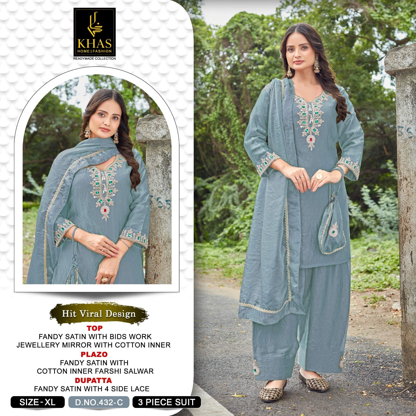 Design 432 Khas Fandy Satin Pakistani Readymade Suits Wholesaler