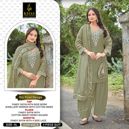 Design 432 Khas Fandy Satin Pakistani Readymade Suits Wholesaler