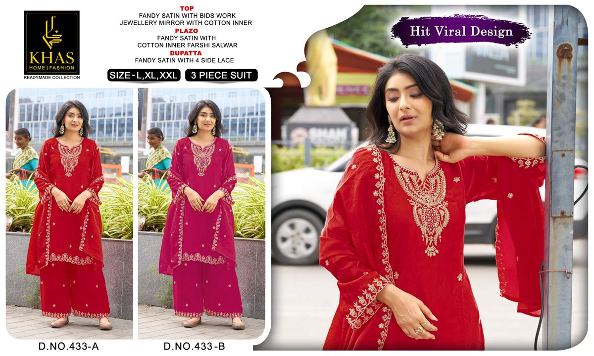 Design 433 Ab Khas Fandy Satin Pakistani Readymade Suits Exporter Gujarat