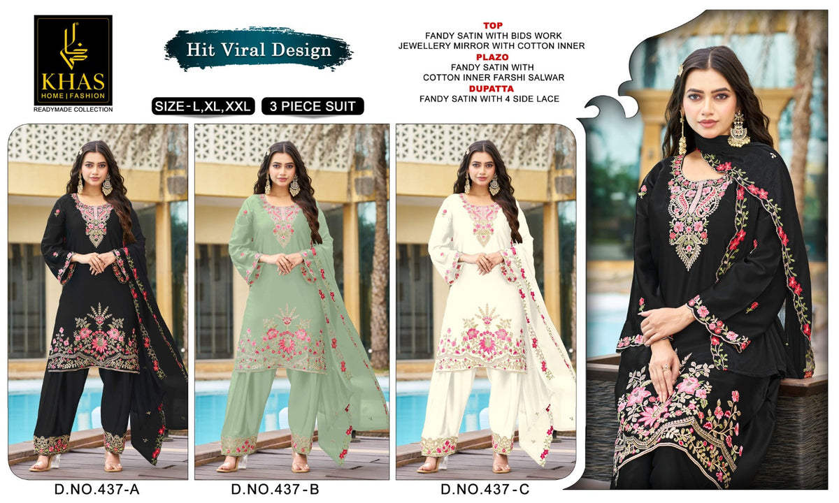 Design 437 Abc Khas Armani Satin Pakistani Readymade Suits Manufacturer