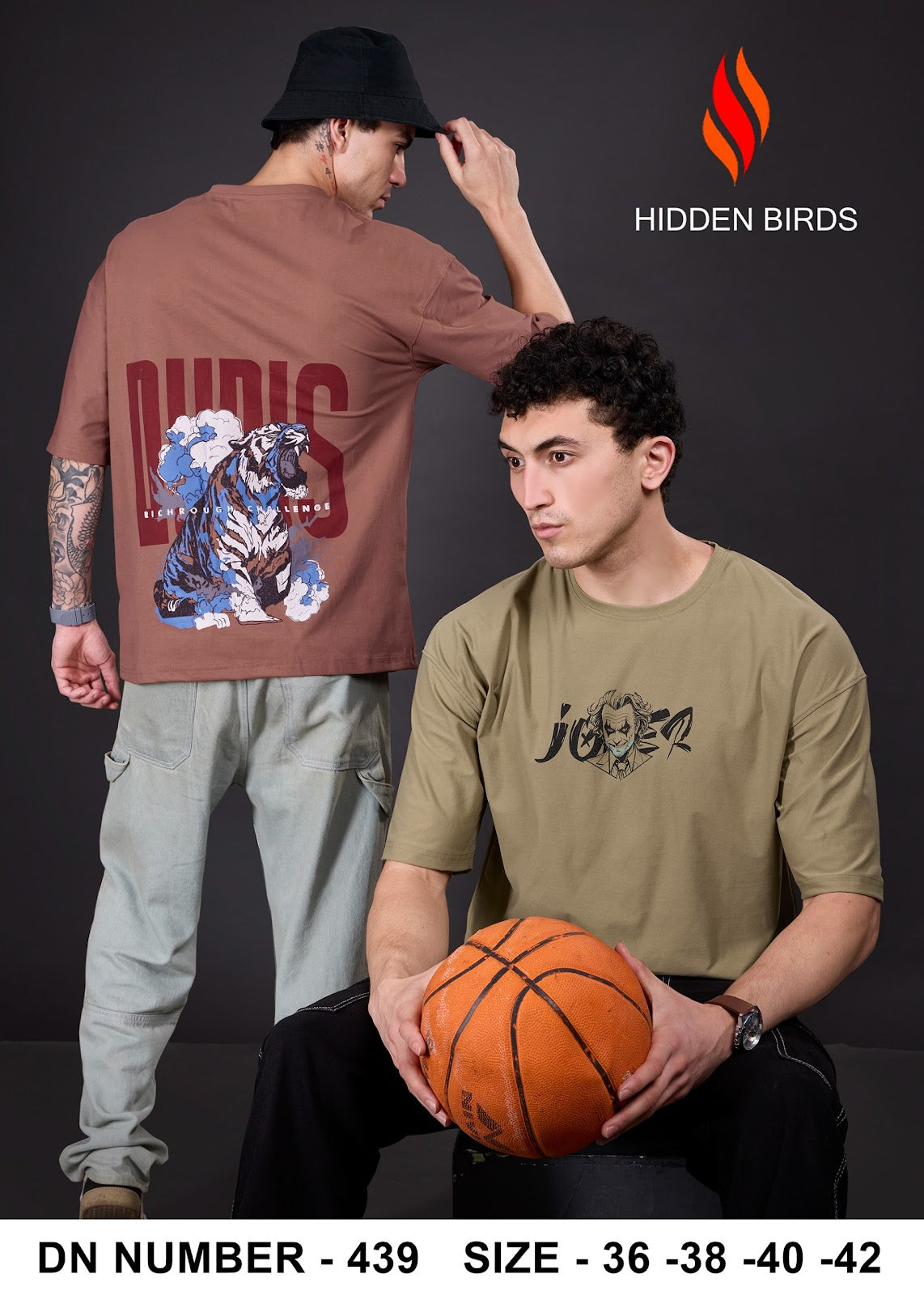 Design 439 Front-Back Print Hidden Birds Imported Mens Tshirts Wholesaler India