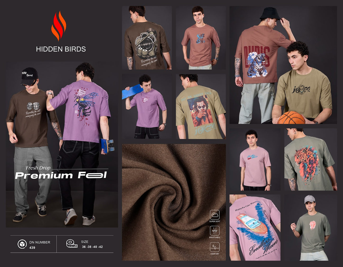 Design 439 Front-Back Print Hidden Birds Imported Mens Tshirts Wholesaler India