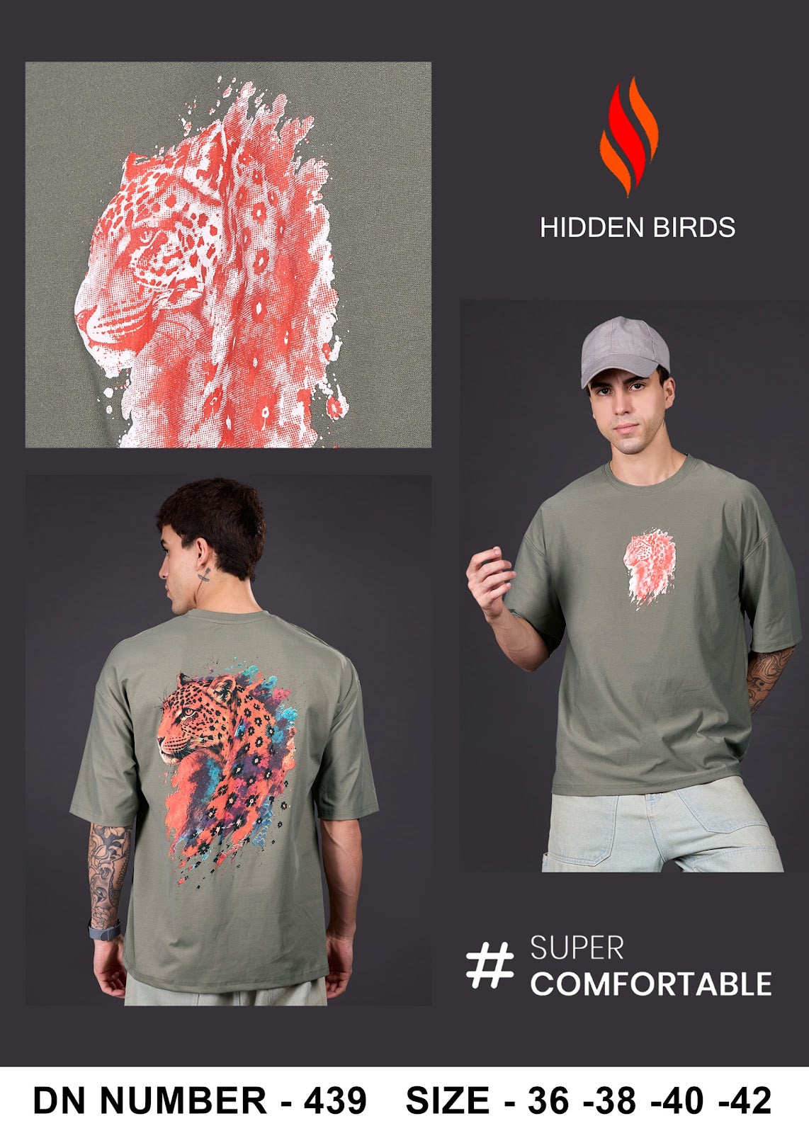 Design 439 Front-Back Print Hidden Birds Imported Mens Tshirts Wholesaler India