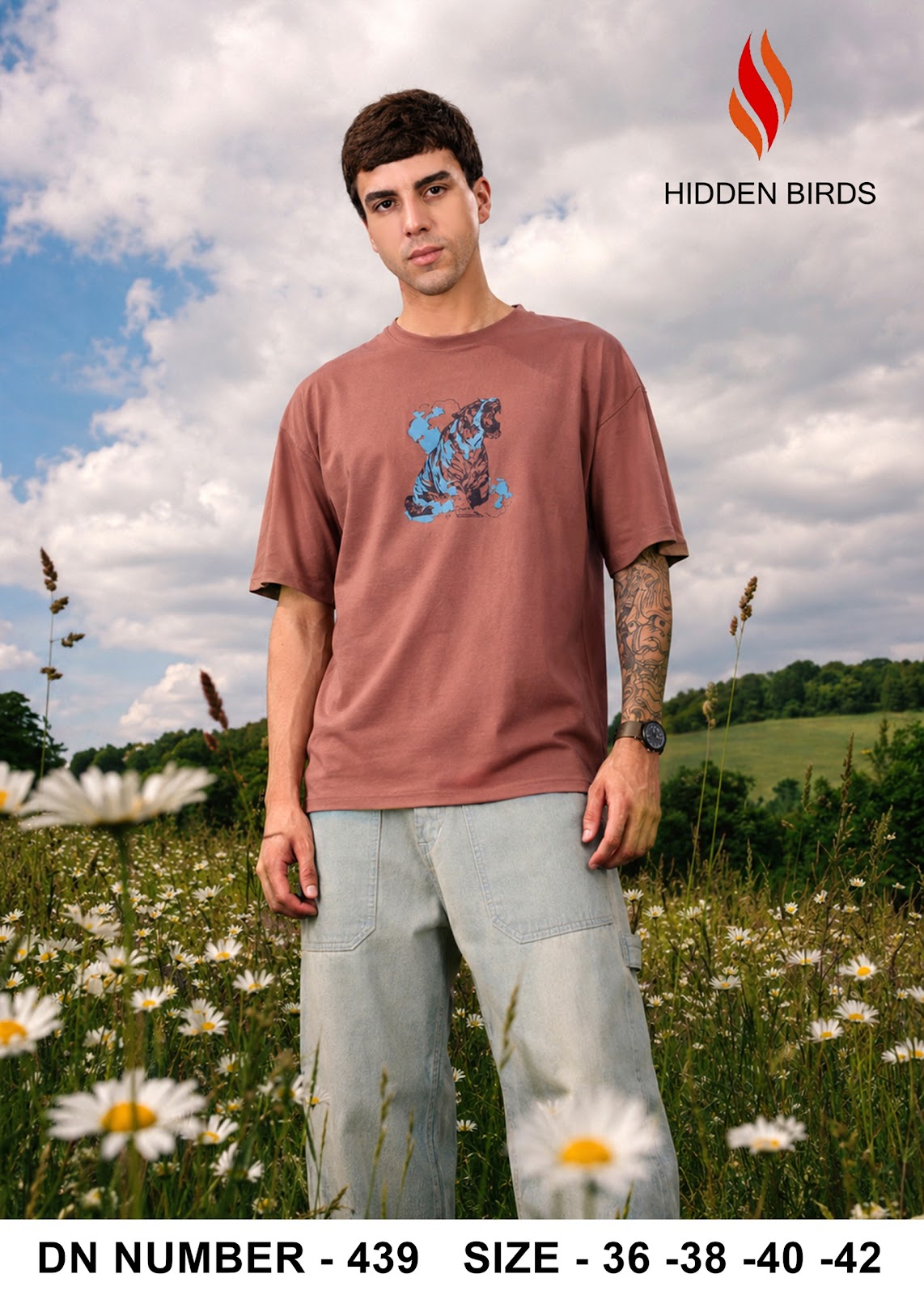 Design 439 Front-Back Print Hidden Birds Imported Mens Tshirts Wholesaler India