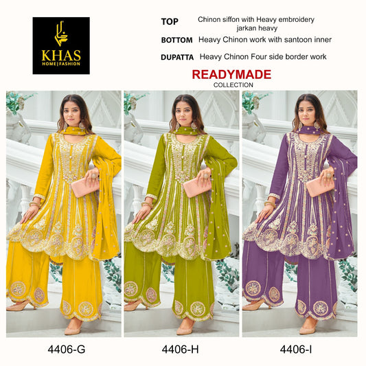 Design 4406 Ghi Khas Chinon Silk Pakistani Readymade Suits Wholesaler Gujarat