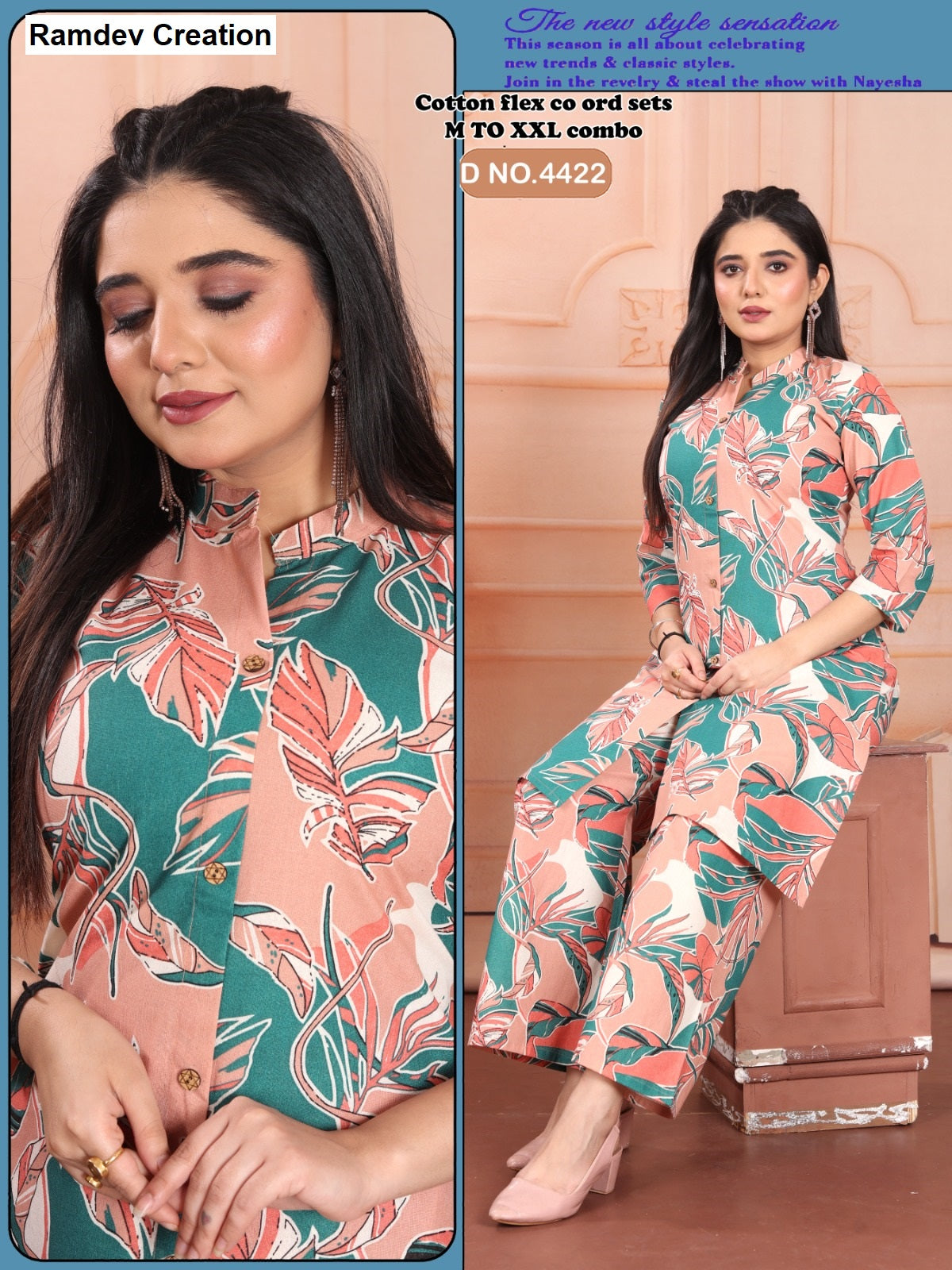 Design 4424-4428 Ramdev Creation Cotton Co Ord Set Exporter Gujarat