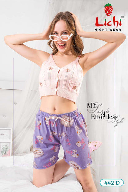 Design 442 Lichi Cotton Women Shorts Wholesale Price