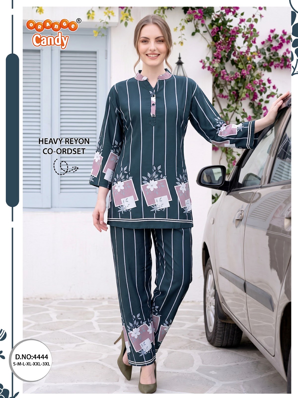 Design 4444 Orange Candy Reyon Co Ord Set Wholesale Price