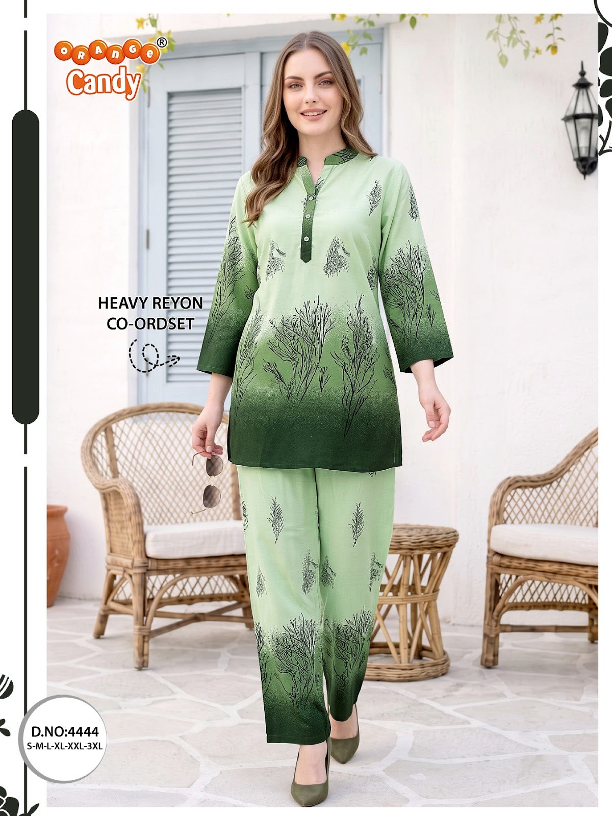 Design 4444 Orange Candy Reyon Co Ord Set Wholesale Price