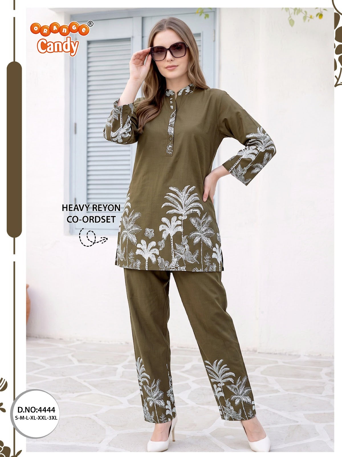 Design 4444 Orange Candy Reyon Co Ord Set Wholesale Price