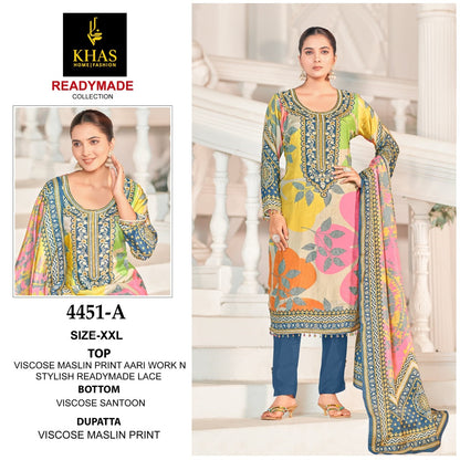 Design 4450-4451 Khas Viscose Muslin Pakistani Readymade Suits Wholesale Price