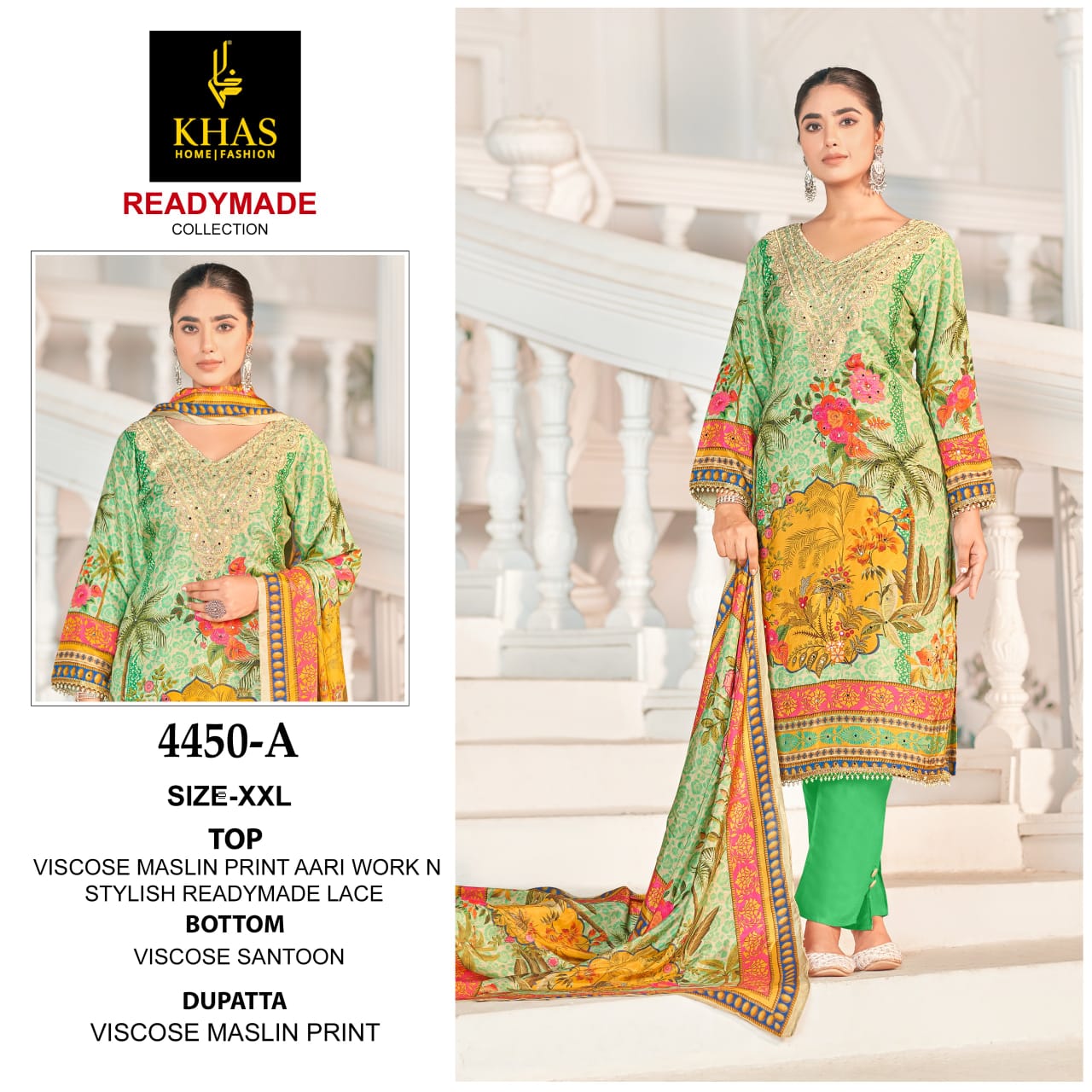 Design 4450-4451 Khas Viscose Muslin Pakistani Readymade Suits Wholesale Price