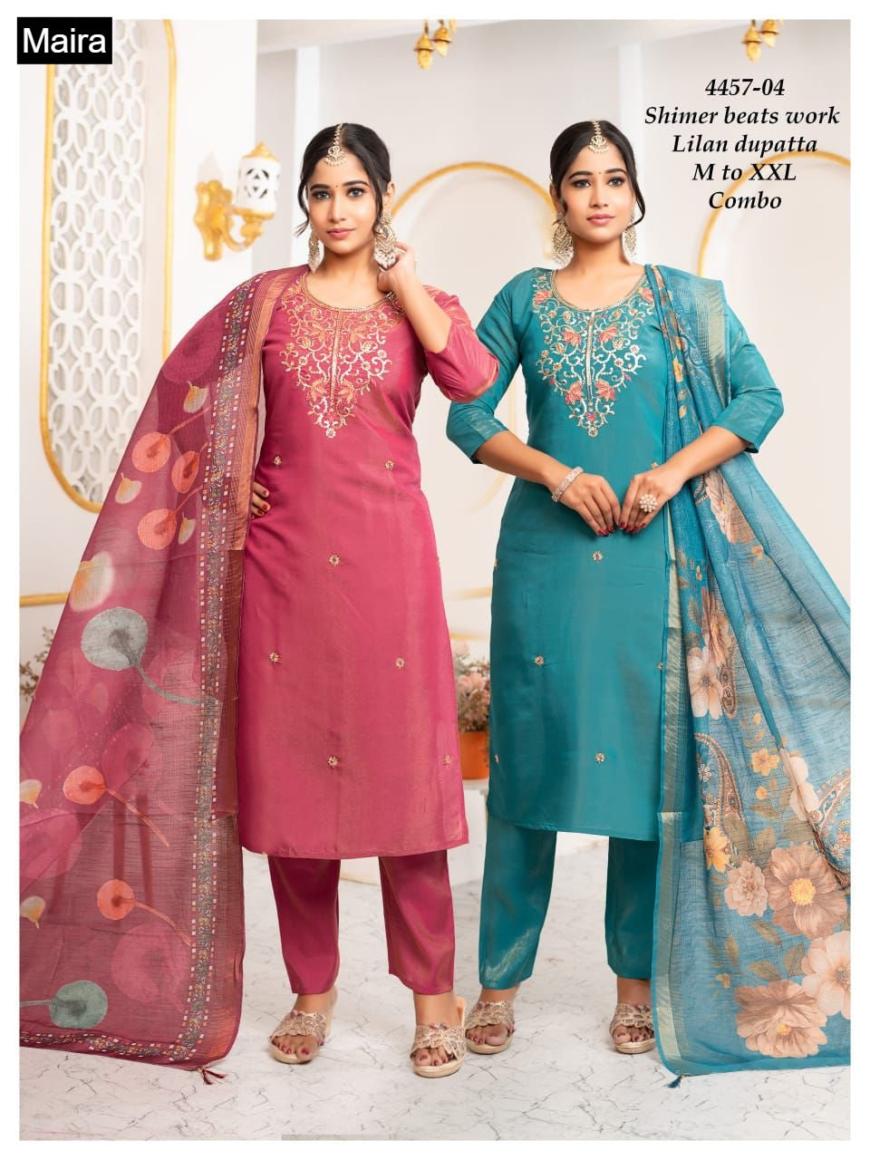 Design 4457-01 To 10 Maira Shimmer Readymade Pant Style Suits Wholesale Price