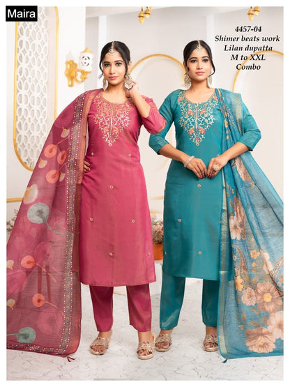 Design 4457-01 To 10 Maira Shimmer Readymade Pant Style Suits Wholesale Price