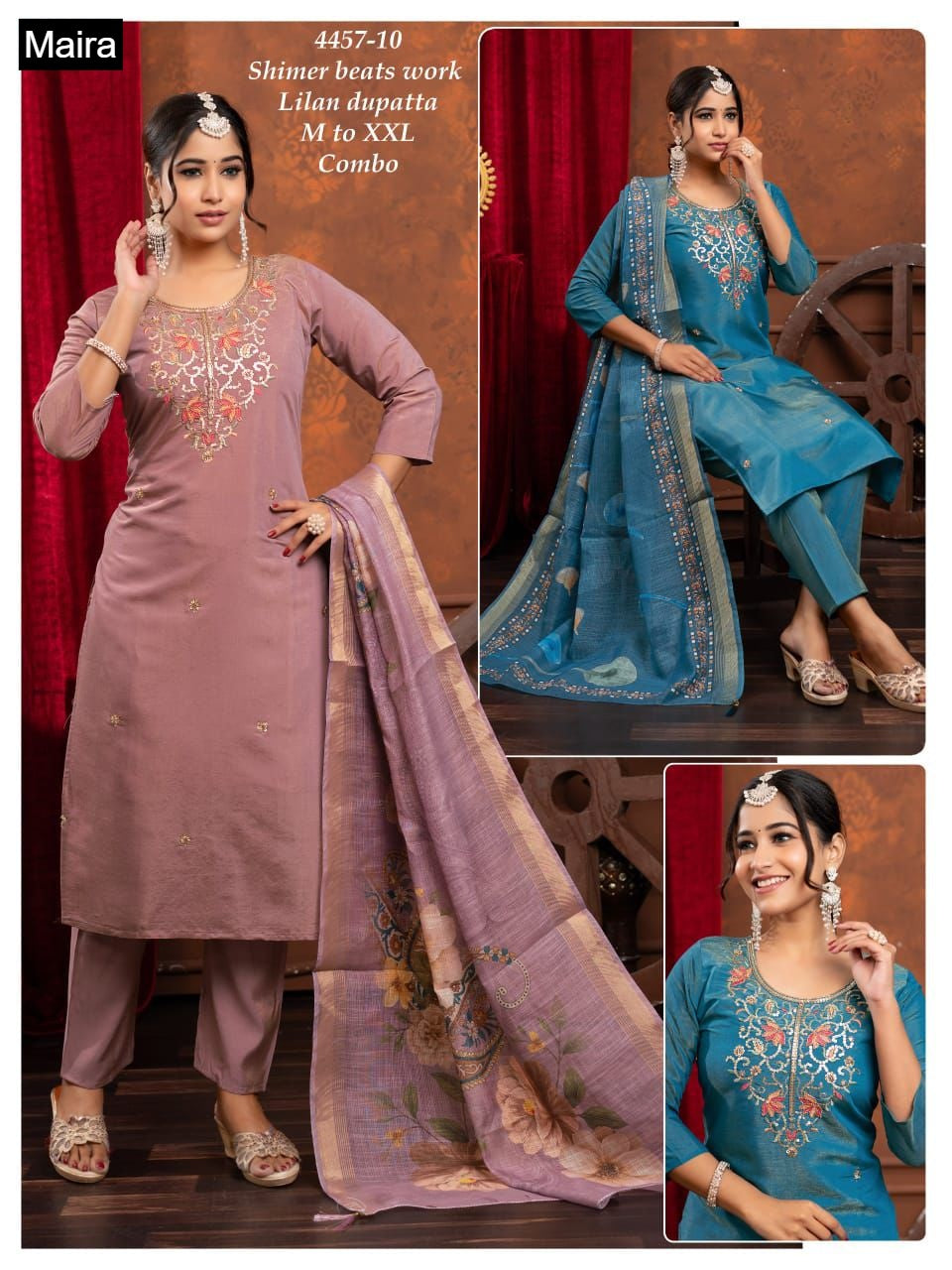 Design 4457-01 To 10 Maira Shimmer Readymade Pant Style Suits Wholesale Price