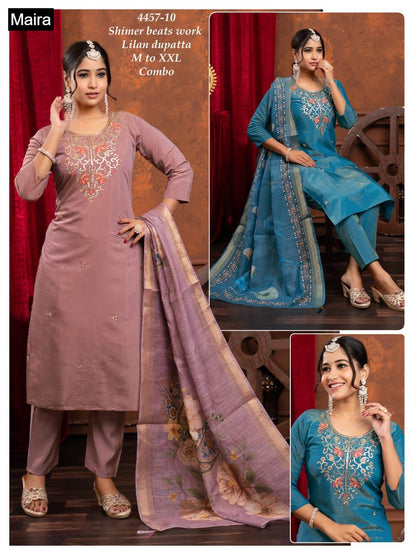Design 4457-01 To 10 Maira Shimmer Readymade Pant Style Suits Wholesale Price