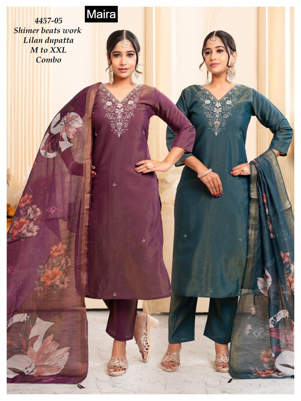Design 4457-01 To 10 Maira Shimmer Readymade Pant Style Suits Wholesale Price