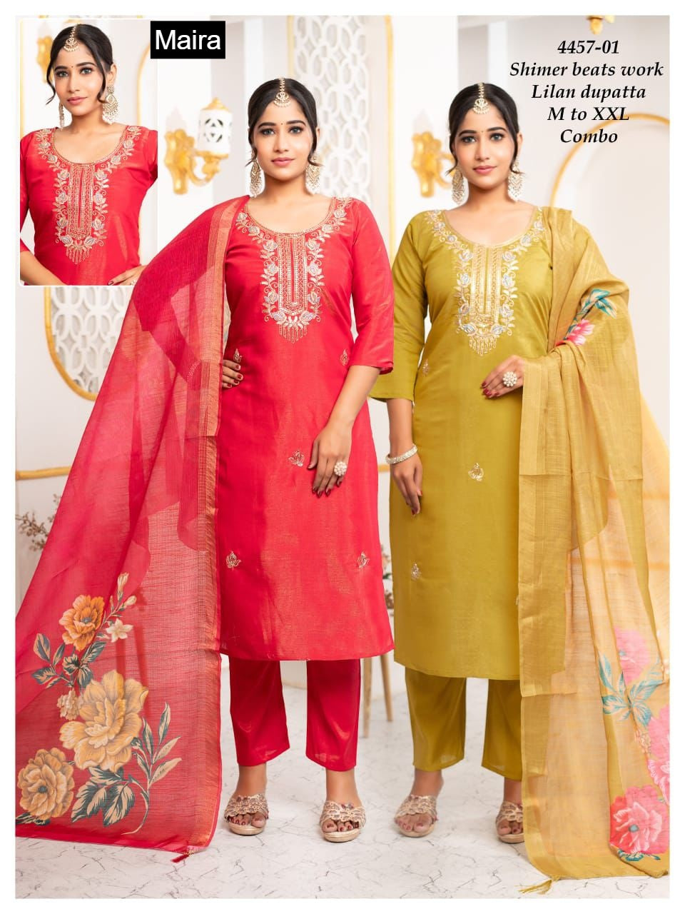 Design 4457-01 To 10 Maira Shimmer Readymade Pant Style Suits Wholesale Price