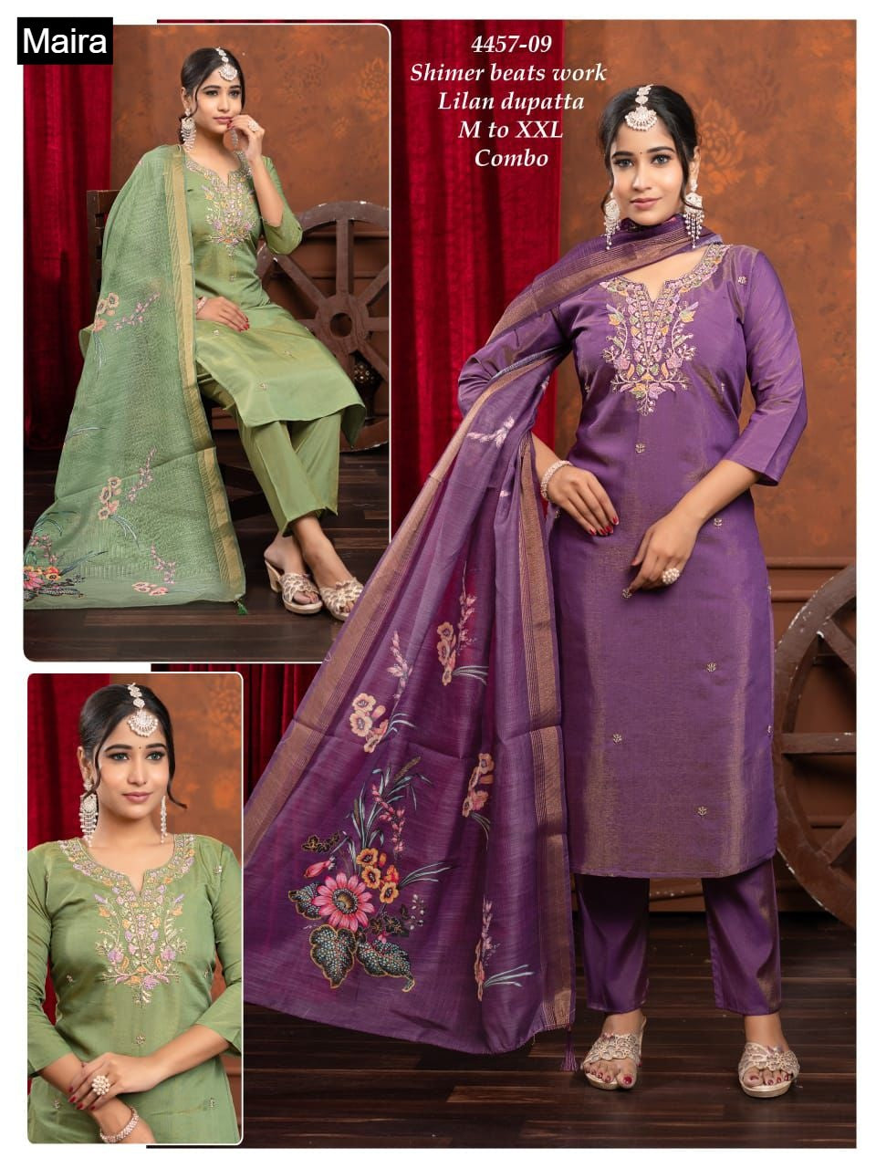 Design 4457-01 To 10 Maira Shimmer Readymade Pant Style Suits Wholesale Price