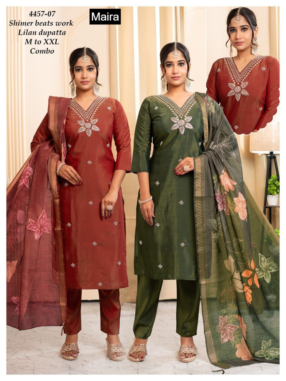 Design 4457-01 To 10 Maira Shimmer Readymade Pant Style Suits Wholesale Price
