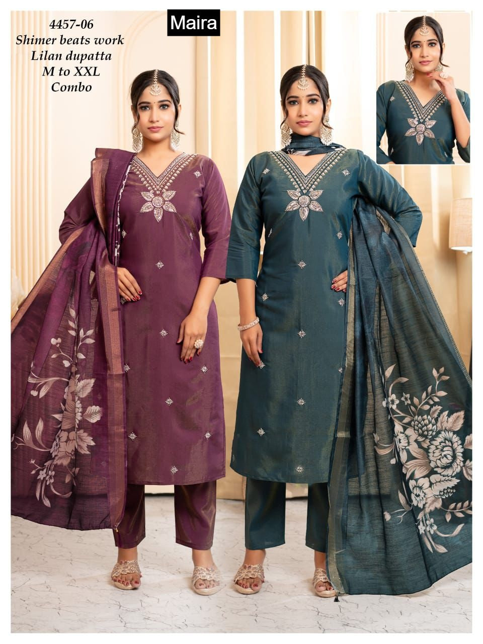 Design 4457-01 To 10 Maira Shimmer Readymade Pant Style Suits Wholesale Price