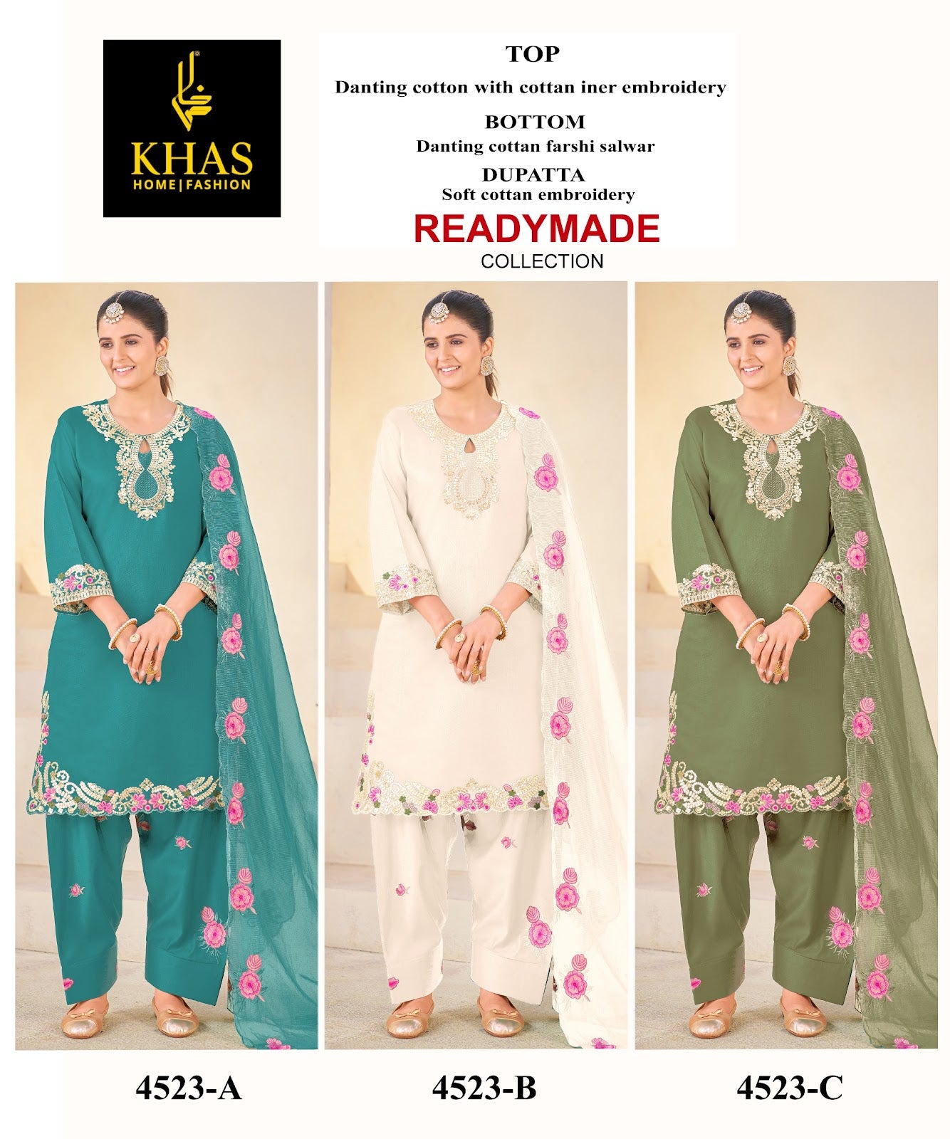 Design 4523 Khas Cotton Pakistani Readymade Suits Manufacturer