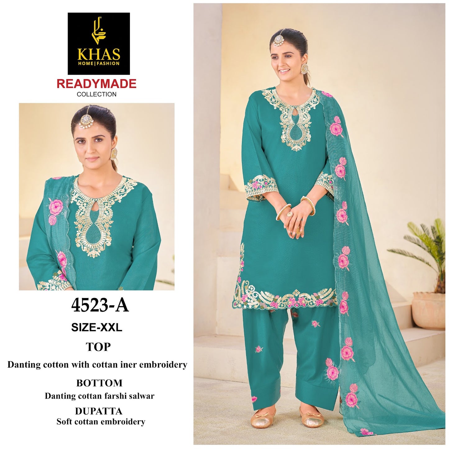 Design 4523 Khas Cotton Pakistani Readymade Suits Manufacturer