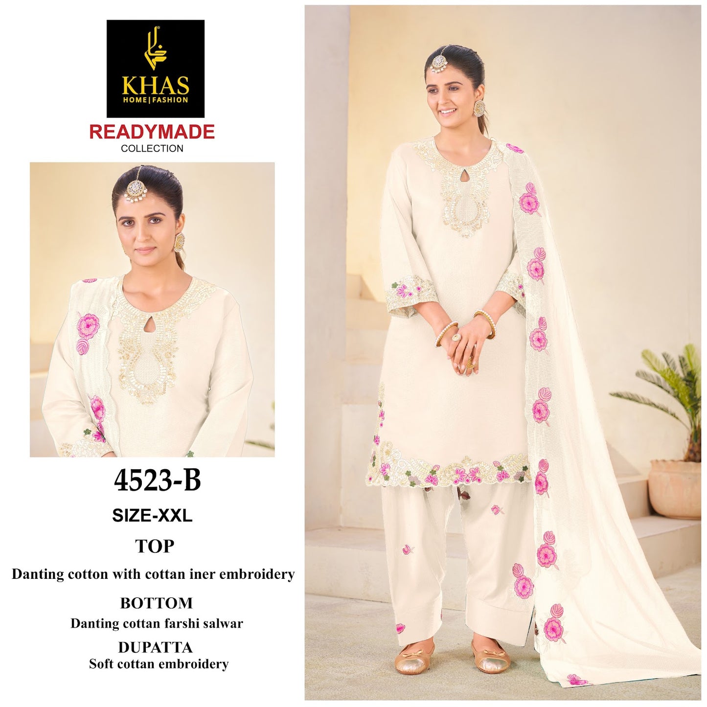 Design 4523 Khas Cotton Pakistani Readymade Suits Manufacturer