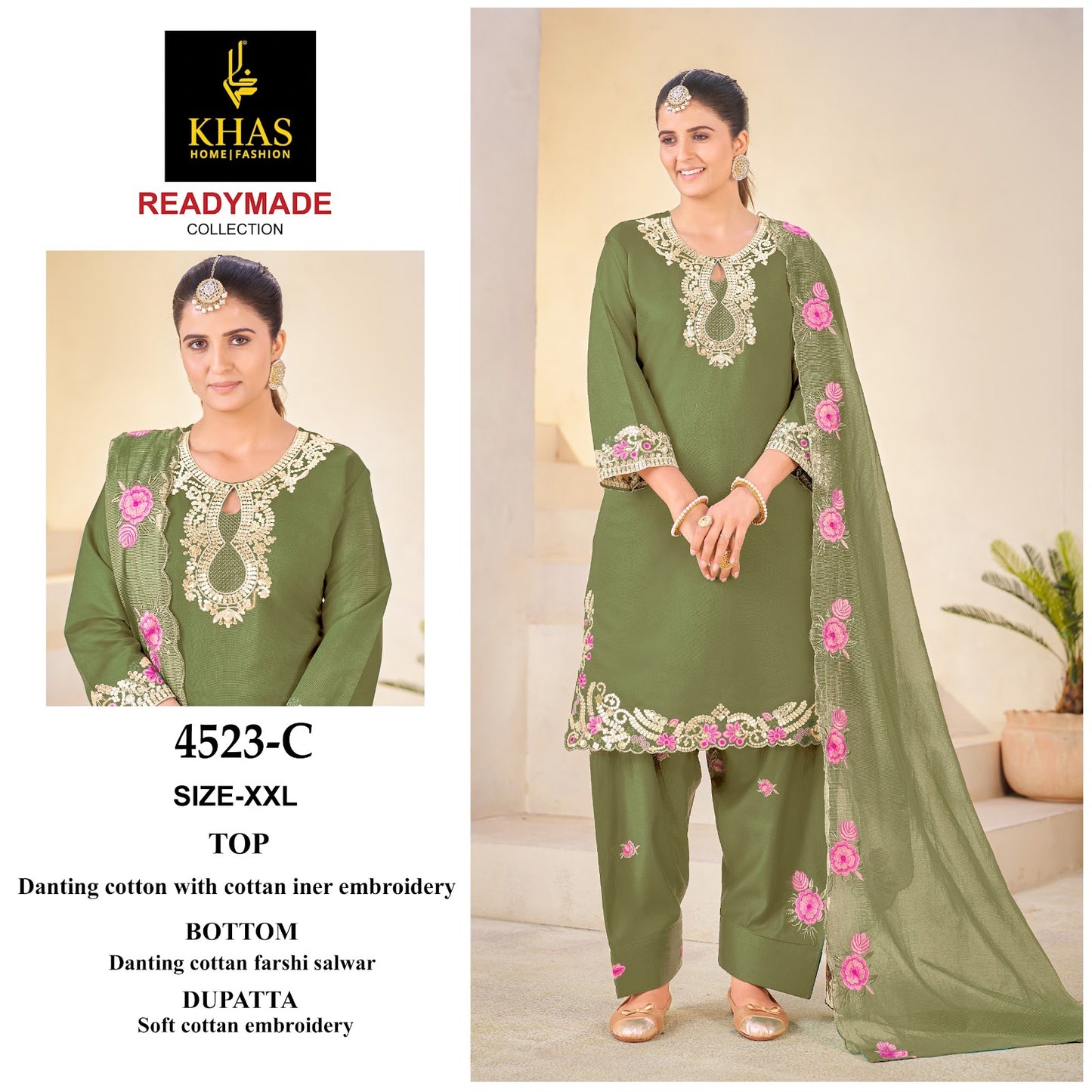 Design 4523 Khas Cotton Pakistani Readymade Suits Manufacturer